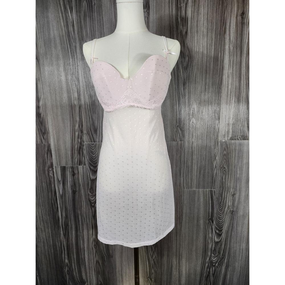 Rampage Pink Mesh Silver Polka Dot Chemise Slip‎ Dress Lace Trim XL
